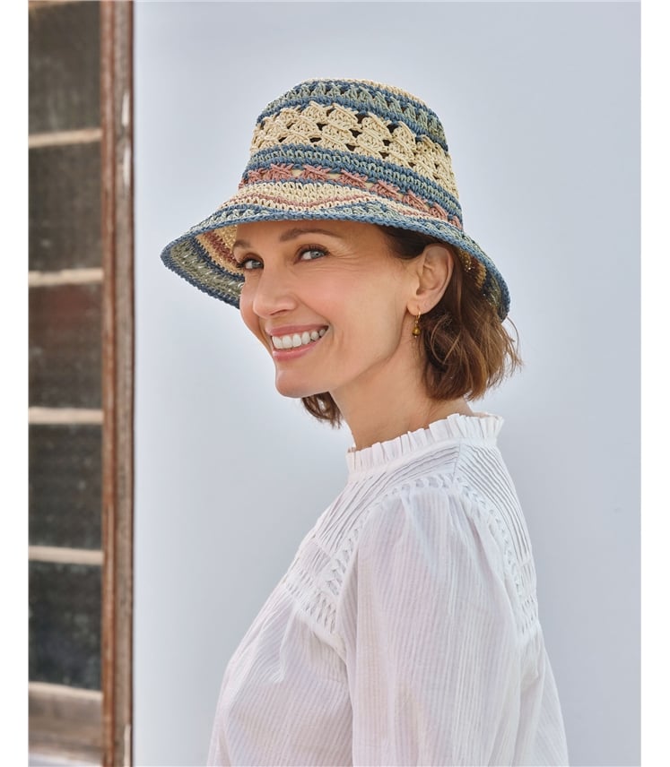 Crochet Stripe Straw Hat