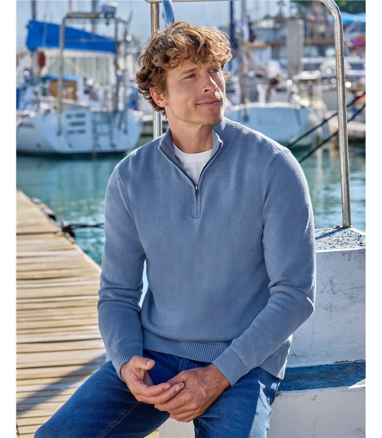 Essential Cotton Zip Neck Jumper