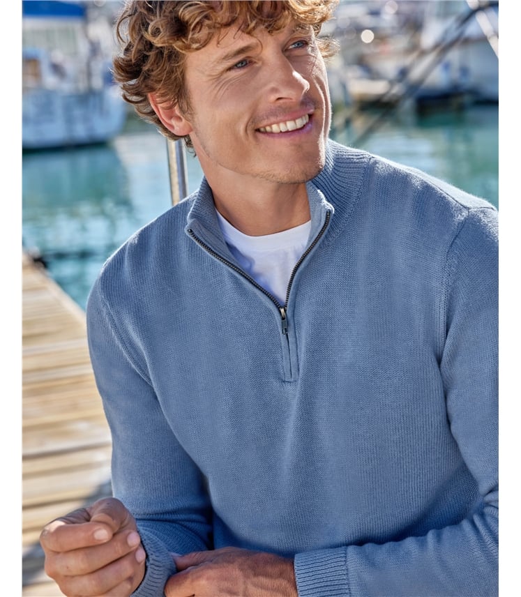 Essential Cotton Zip Neck Jumper