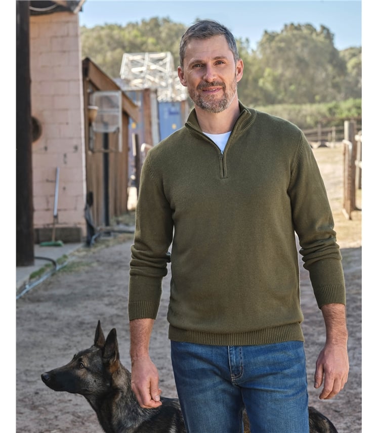 Essential Cotton Zip Neck Jumper