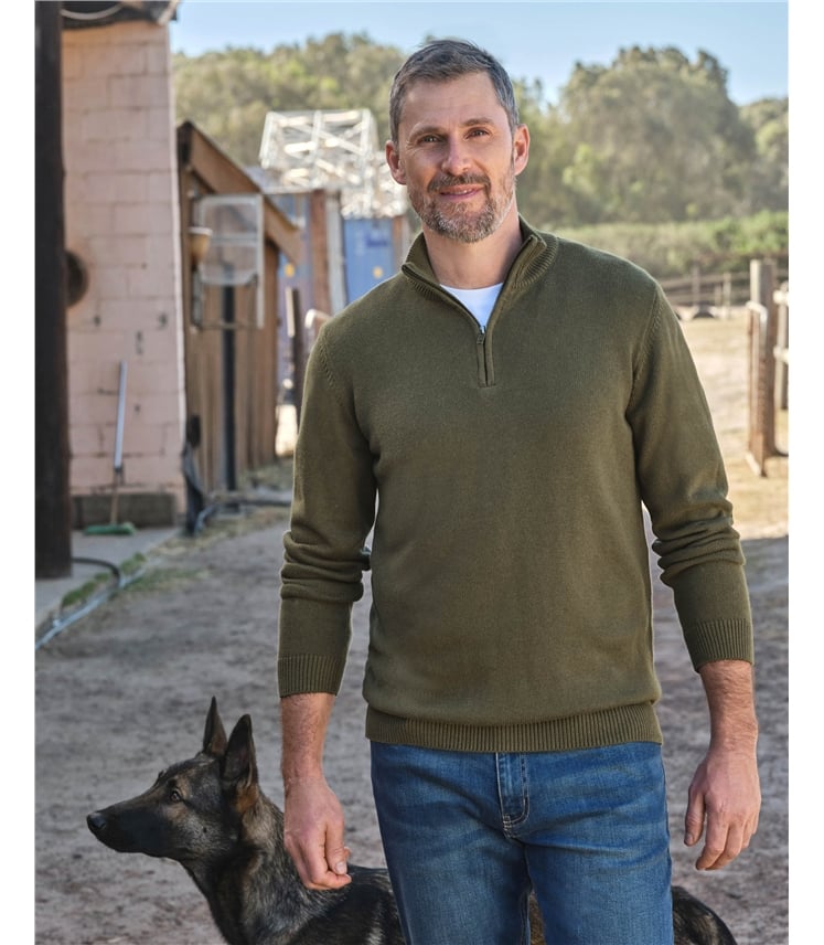 Essential Cotton Zip Neck Jumper