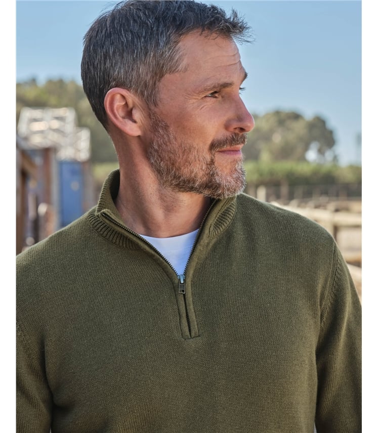 Essential Cotton Zip Neck Jumper