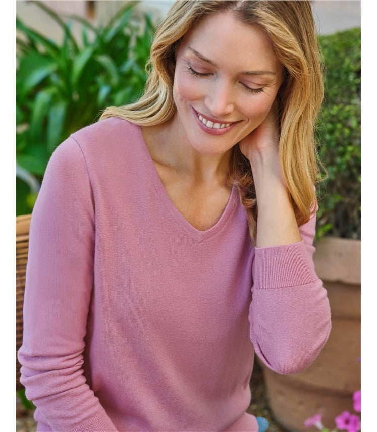 Pull col V en coton et cachemire - Femme