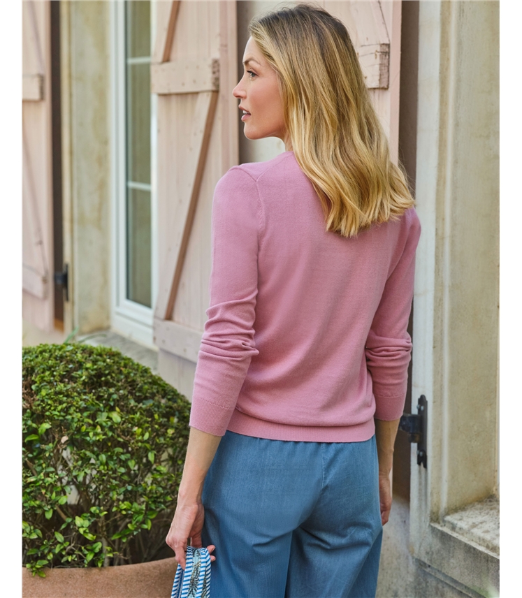 Pull col V en coton et cachemire - Femme