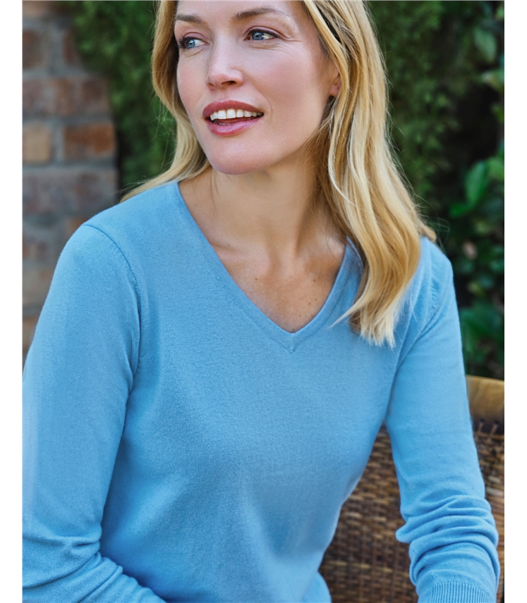 Pull col V en coton et cachemire - Femme