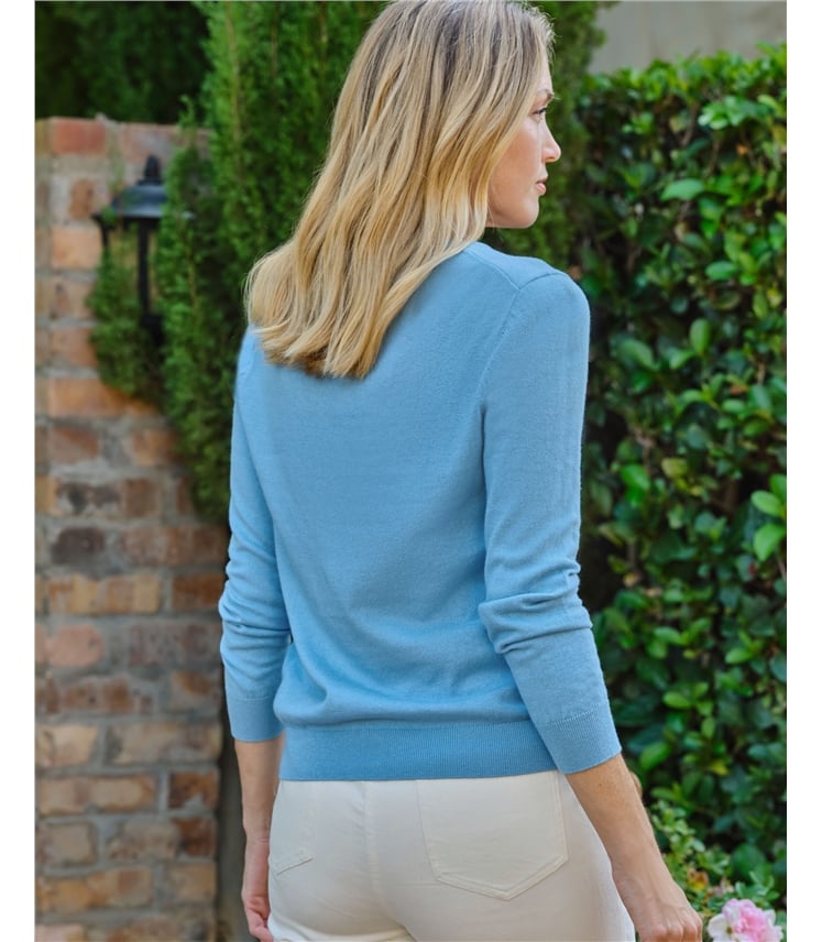 Pull col V en coton et cachemire - Femme