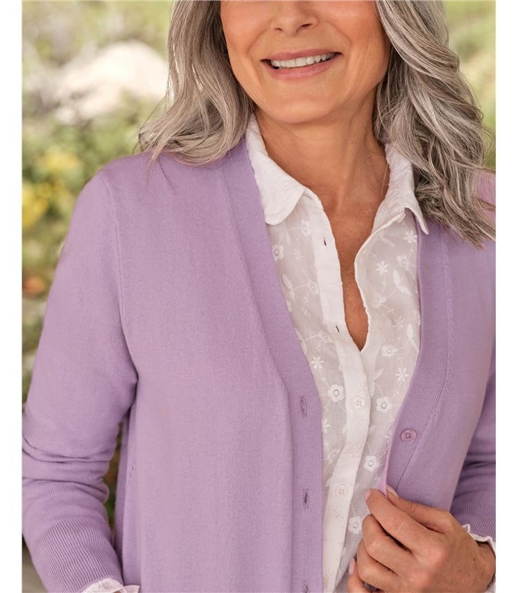 Long-Strickjacke mit V-Ausschnitt aus Baumwolle und Kaschmir