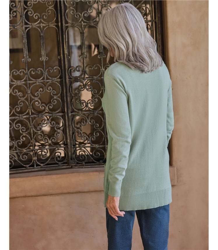 Long-Strickjacke mit V-Ausschnitt aus Baumwolle und Kaschmir