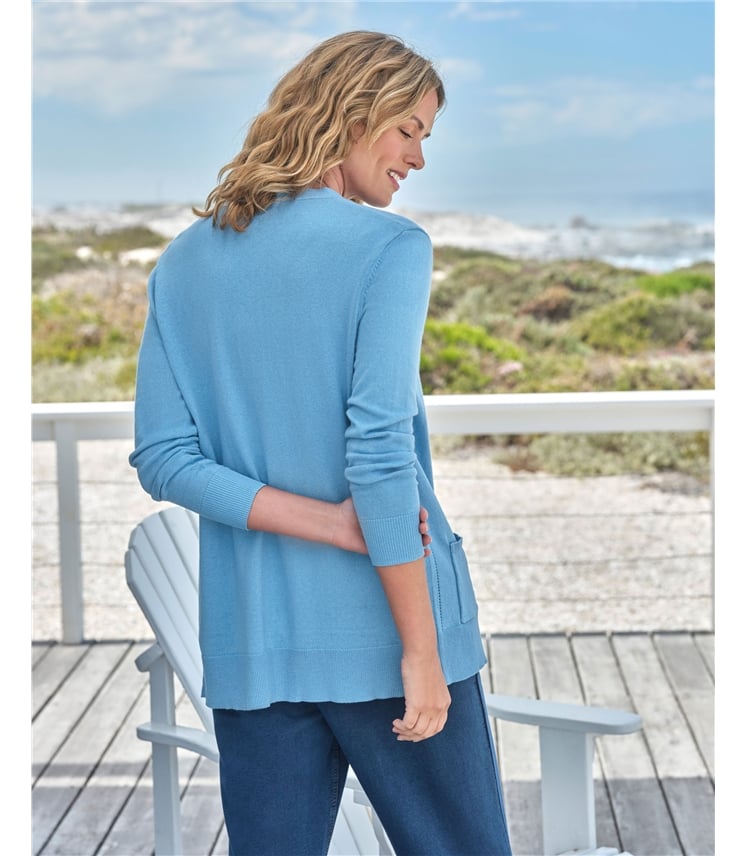 Long-Strickjacke mit V-Ausschnitt aus Baumwolle und Kaschmir