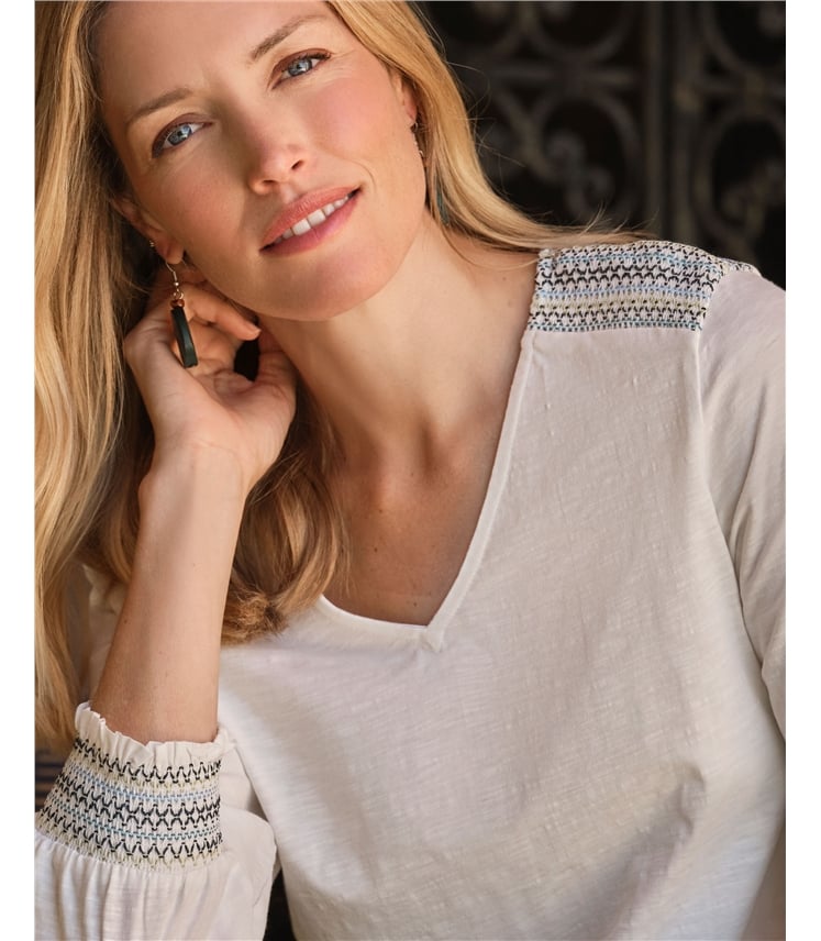 Shirt mit gekräuselter Manschette & Schulterpartie 