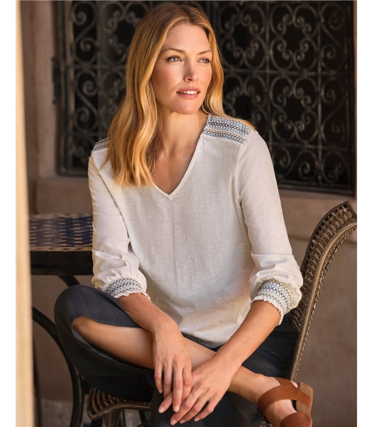 Shirt mit gekräuselter Manschette & Schulterpartie 