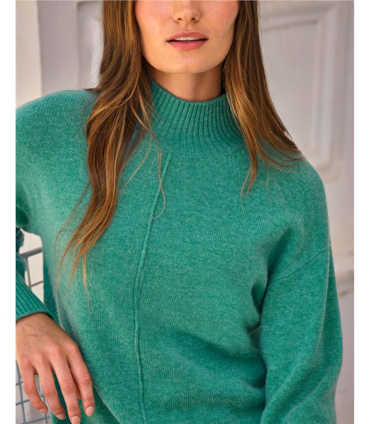 Cashmere High Neck Seamed Sweater