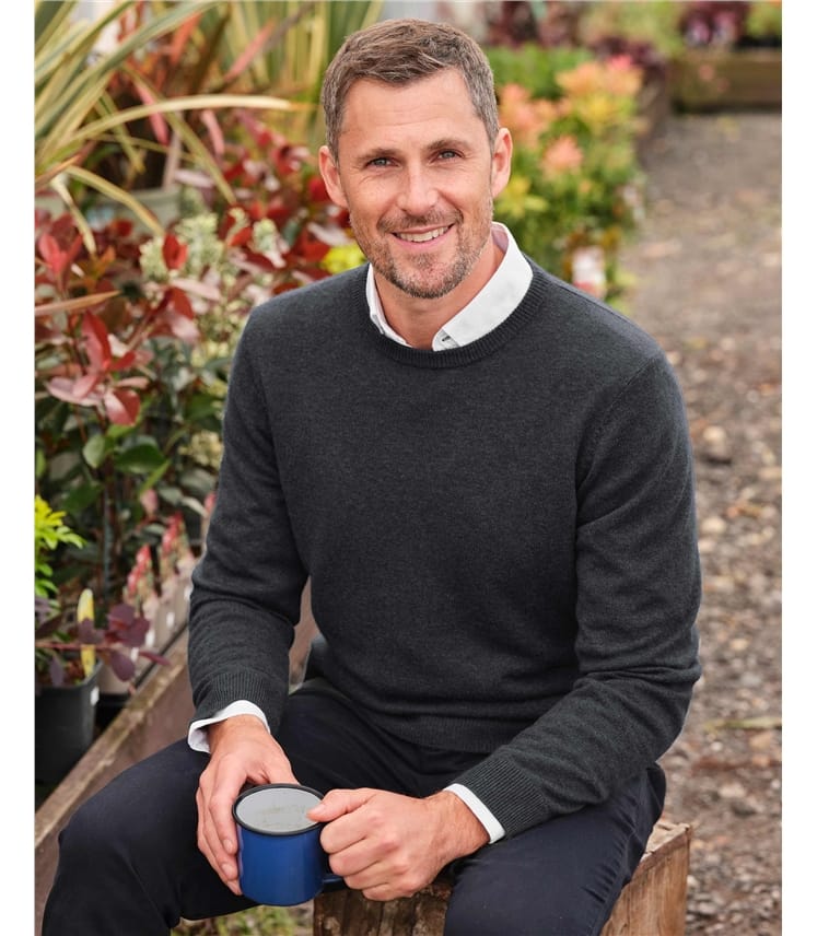 Charcoal Cashmere Merino Crew Neck Jumper WoolOvers AU