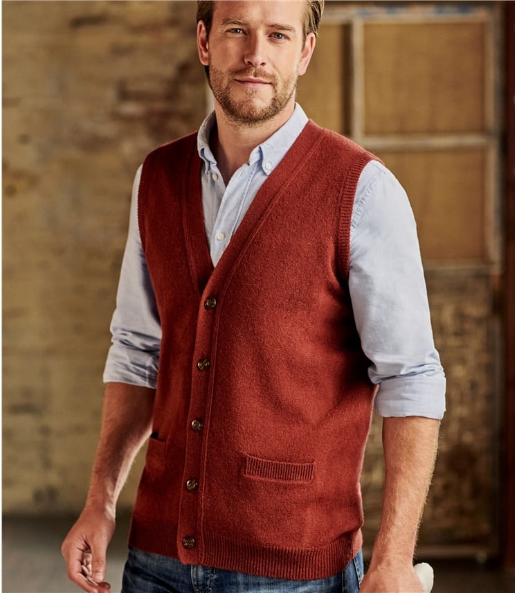 Auburn Pure Lambswool Mens Lambswool Knitted Waistcoat