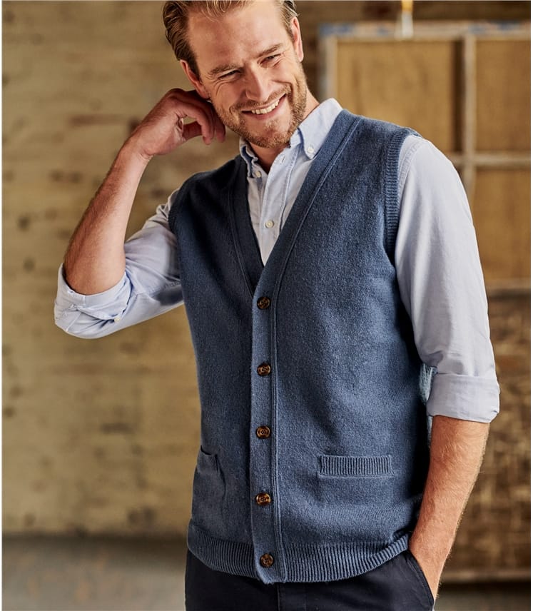 Dusk Blue | Mens Lambswool Knitted Vest | WoolOvers US