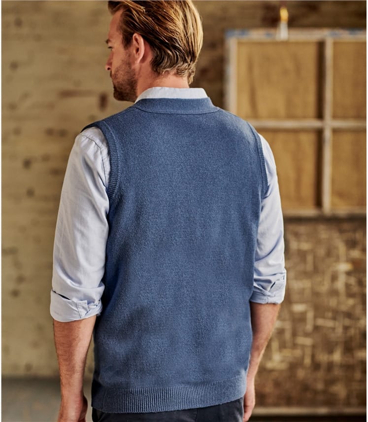 Dusk Blue Mens Lambswool Knitted Waistcoat WoolOvers UK