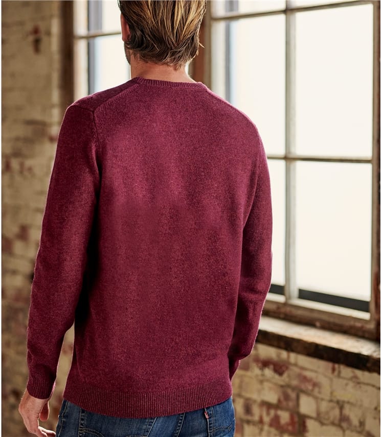 Raspberry Marl Mens Lambswool Crew Neck Sweater WoolOvers US