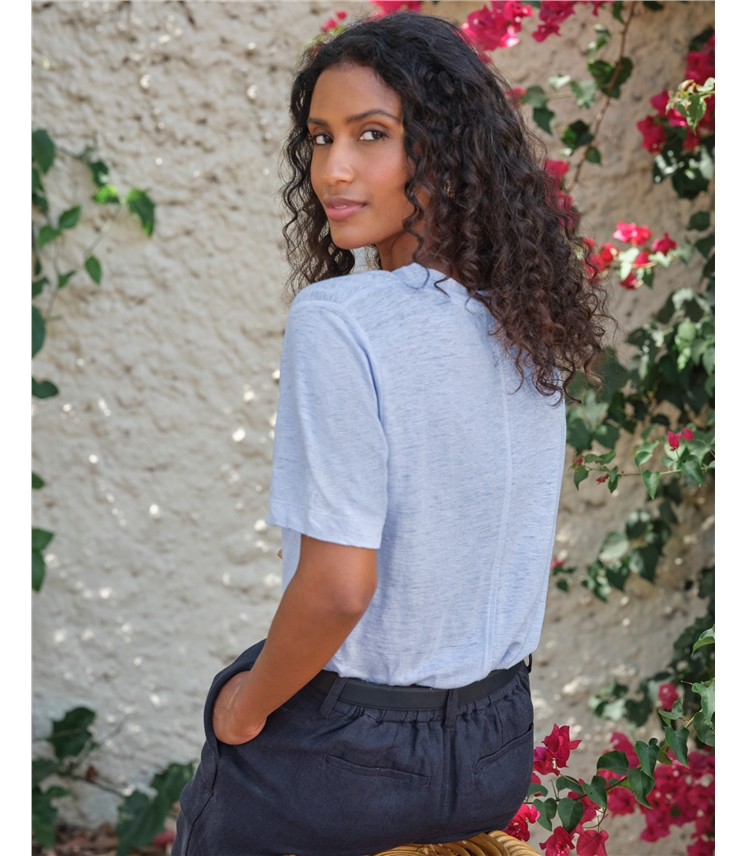 Linen Short Sleeve V Neck T-Shirt