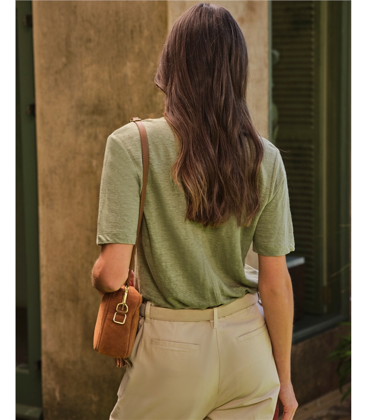 Linen Short Sleeve V Neck T-Shirt