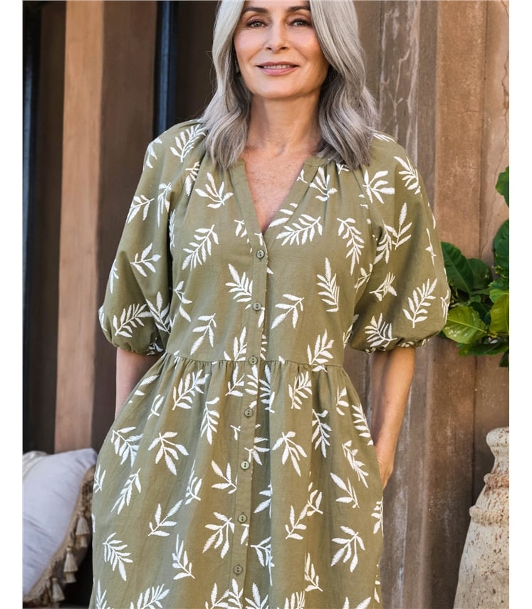 Button Through Notch Neck Dress