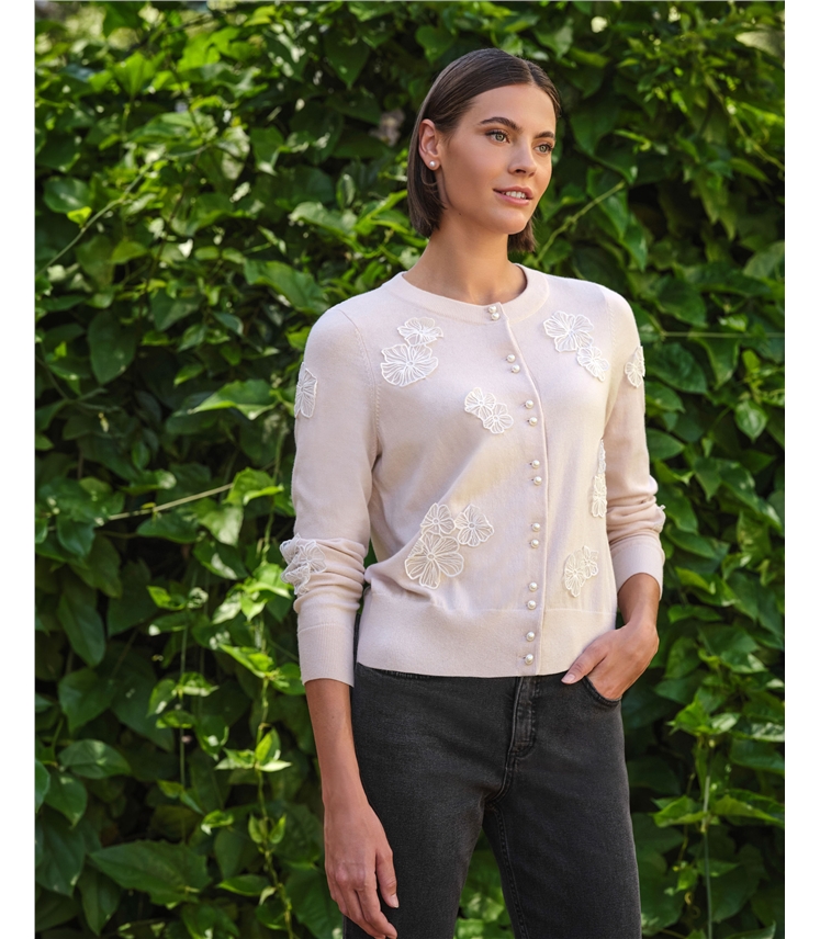 Cotton Blend Applique Cardigan