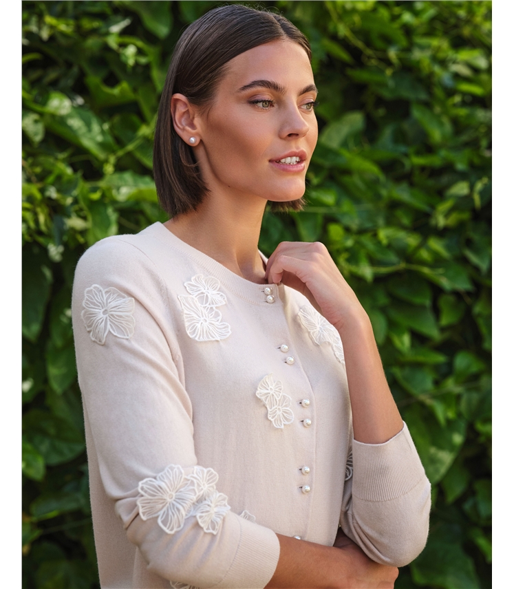 Cotton Blend Applique Cardigan