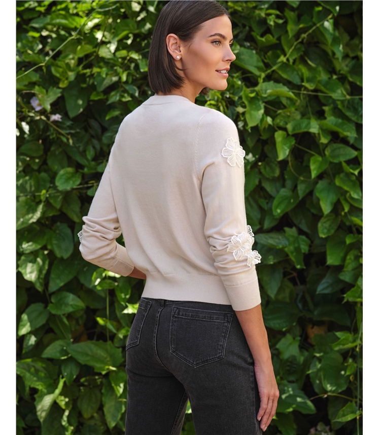 Cotton Blend Applique Cardigan
