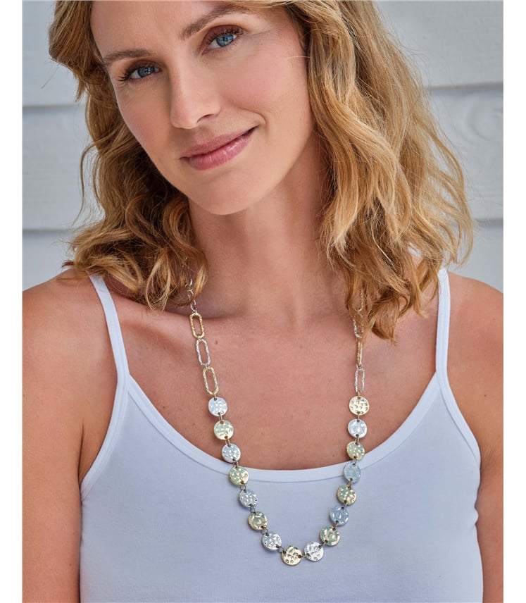 Metal Disc And Chain Long Necklace