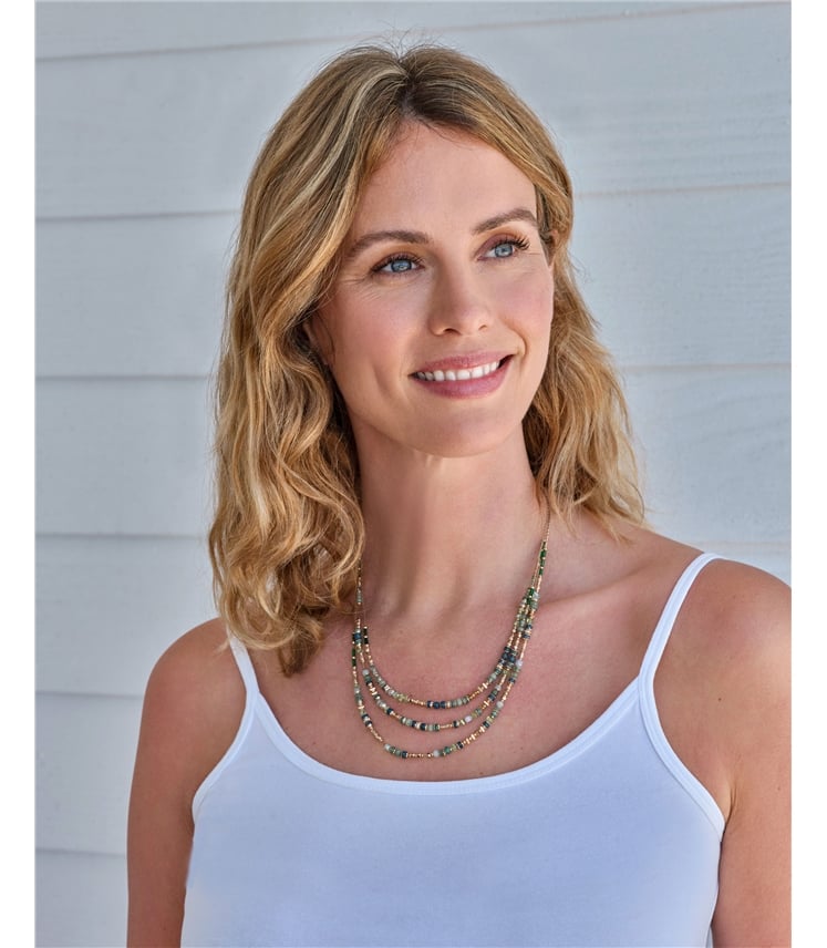 Semi Precious Bead Multirow Necklace