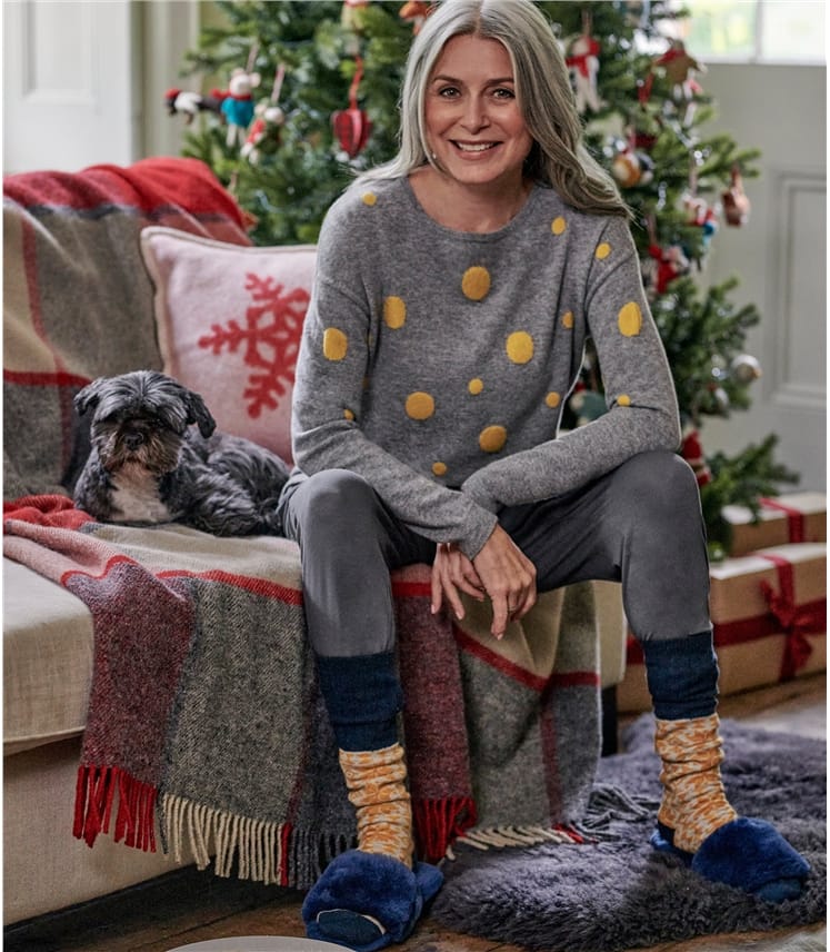 Grey Marl/Honey | Womens Cashmere Merino Confetti Spot Jumper | WoolOvers UK