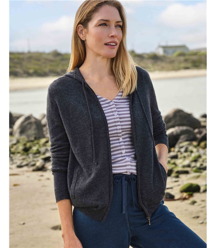 Kapuzenstrickjacke aus Kaschmir und Merinowolle für Damen