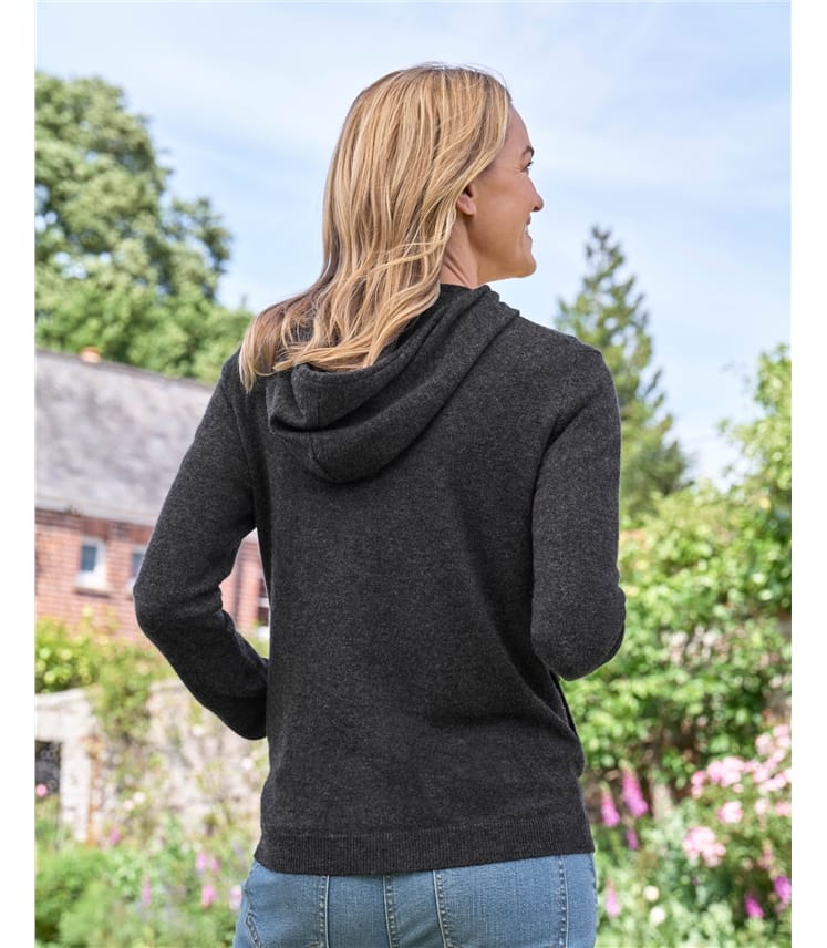 Kapuzenstrickjacke aus Kaschmir und Merinowolle für Damen