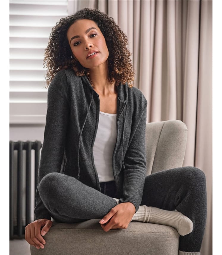 Dark Charcoal Cashmere And Merino Luxe Lounge Hoodie WoolOvers US