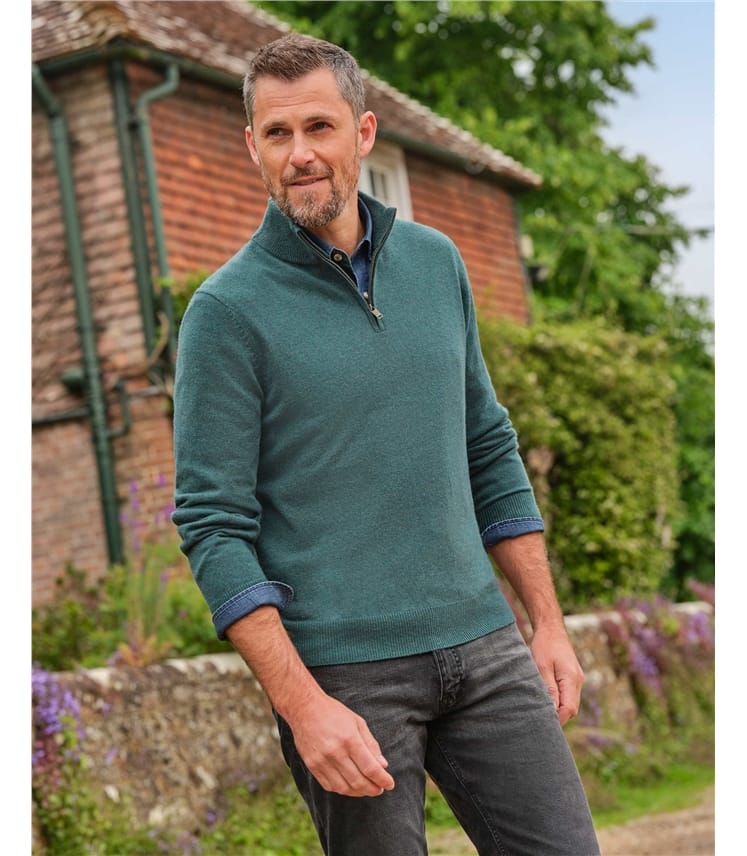 Mallard | Cashmere & Merino Zip Neck Jumper | WoolOvers UK