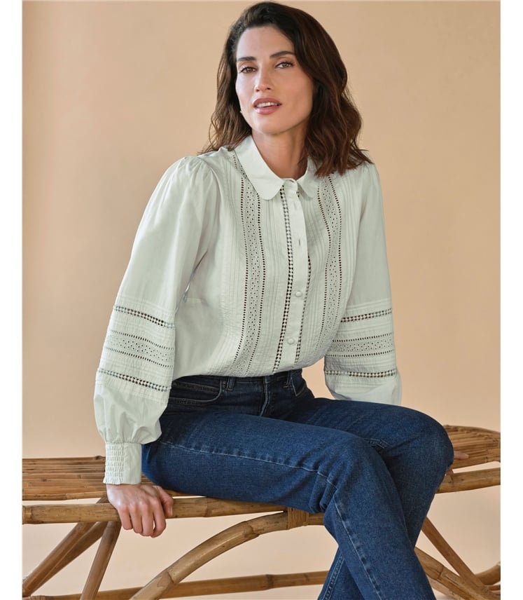 Pintuck Lace Cotton Shirt