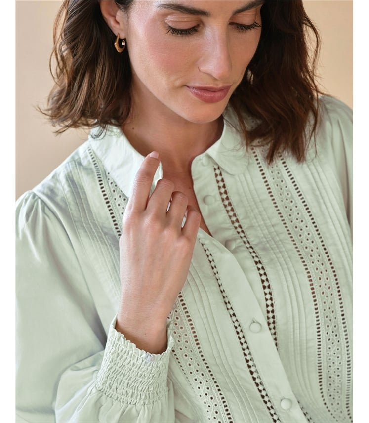 Pintuck Lace Cotton Shirt