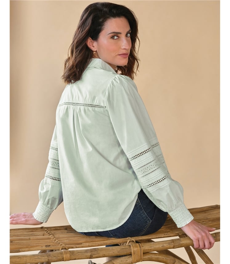 Pintuck Lace Cotton Shirt