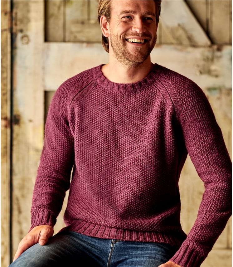 Raspberry Marl | Mens Lambswool Moss Stitch Sweater | WoolOvers US