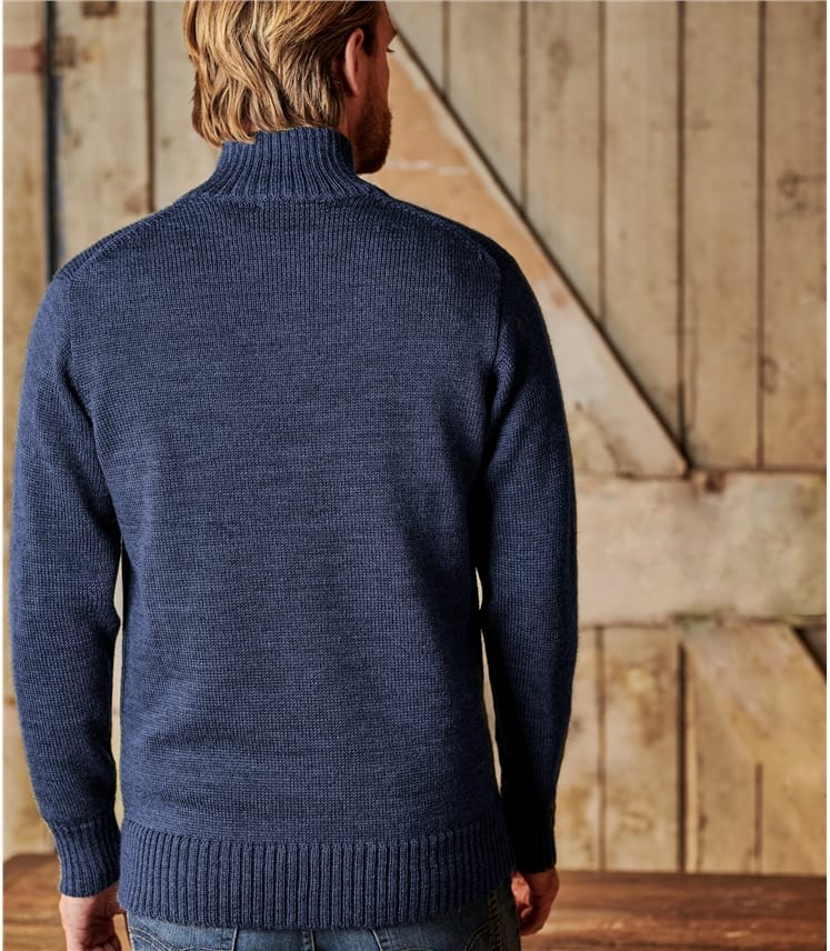 Denim Marl Pure Wool | Mens Pure Wool Country Zip Neck Jumper