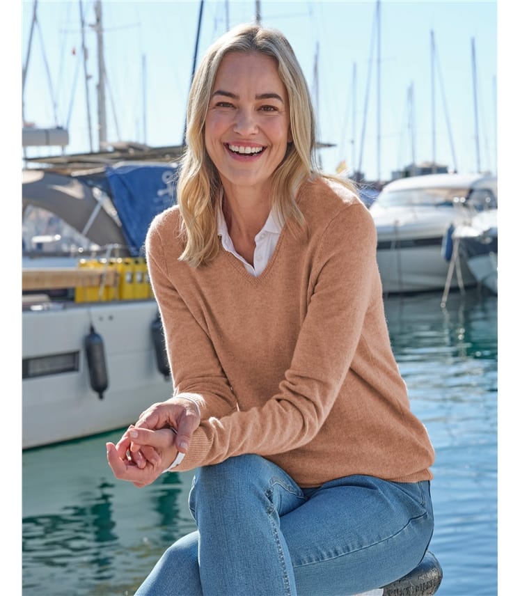 Pullover mit V-Ausschnitt aus Merinowolle und Kaschmir für Damen