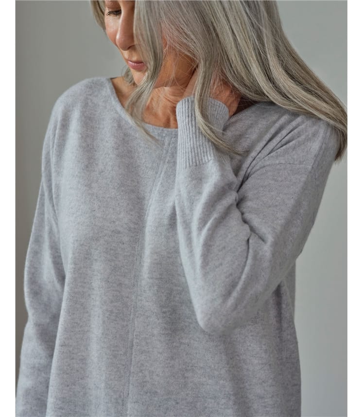 Glass Grey, Pure Cashmere Cowl Neck Sweater