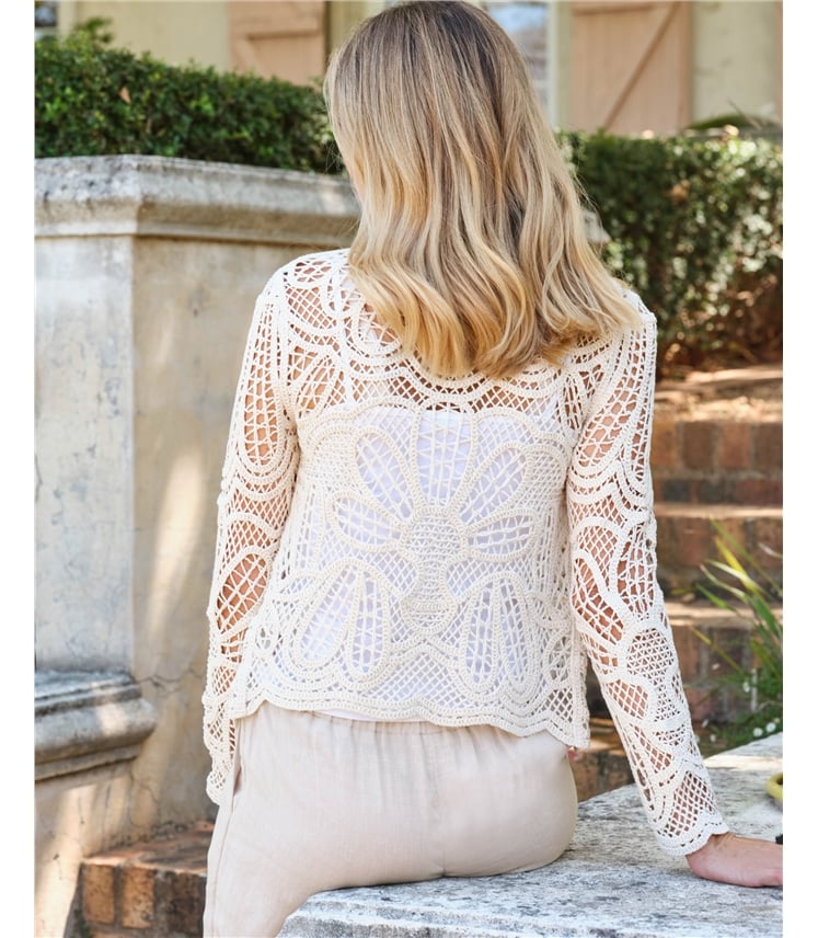 Cardigan au crochet à col en V - Femme - 100% Coton