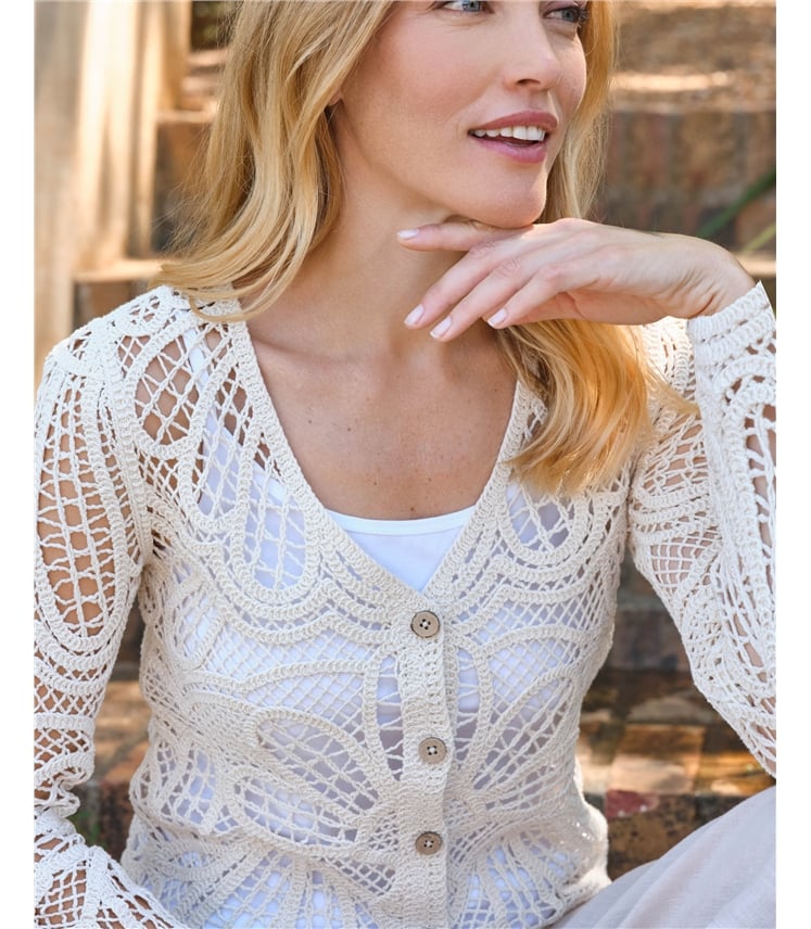 V Neck Crochet Cardigan
