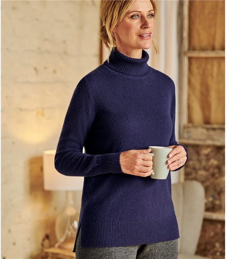 Navy blue roll 2024 neck jumpers womens