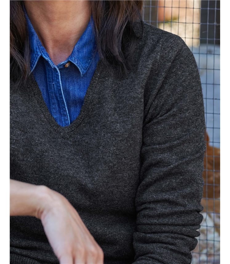 Pullover mit V-Ausschnitt aus Merinowolle und Kaschmir für Damen
