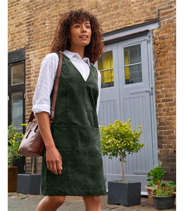 green emerald velvet dress No.32 The Pinafore Dress in Carriage Green main image 1