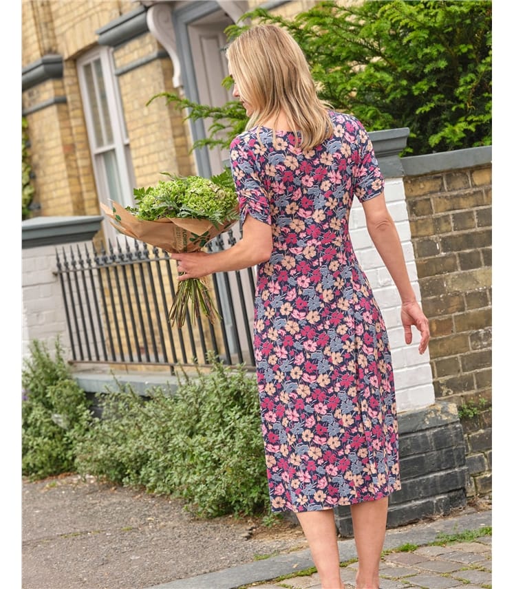 Gathered Sleeve V Neck Midi Tea Dress
