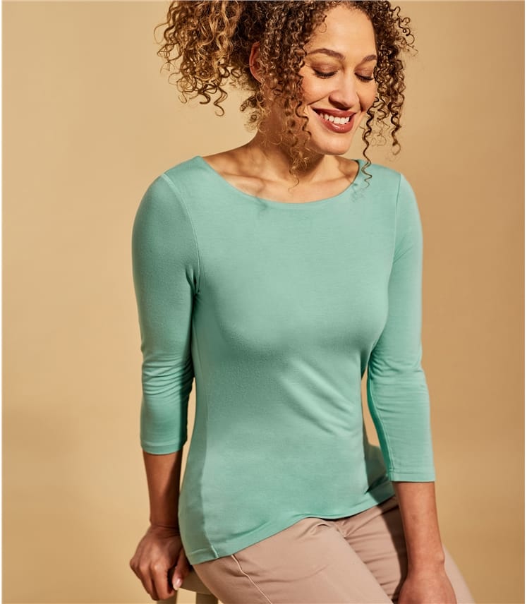 Aquamarine | T-shirt encolure bateau à manches 3/4 - Femme ...