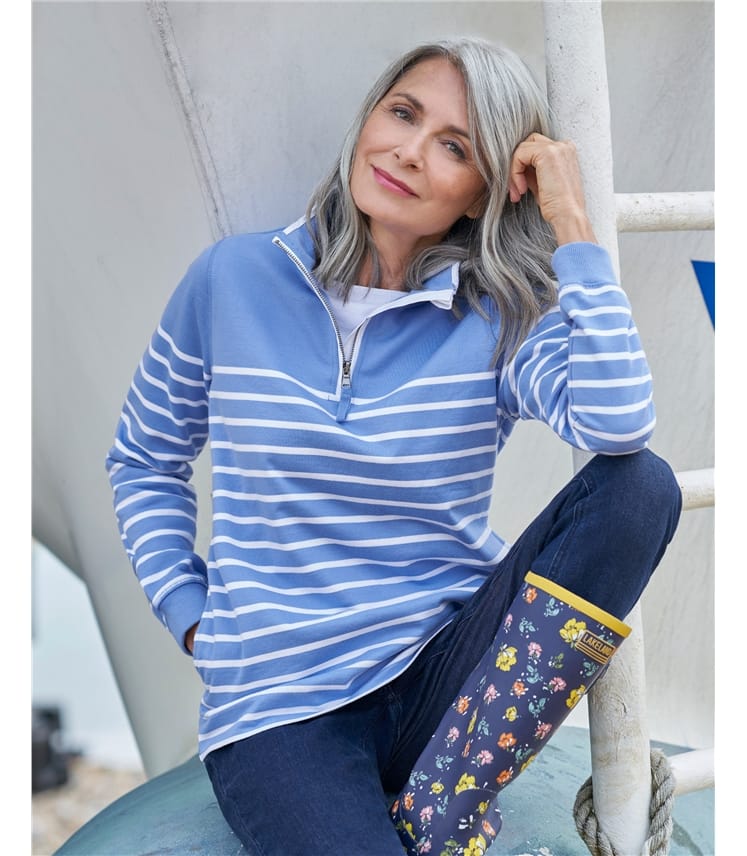 Striped half zip sweatshirt sale