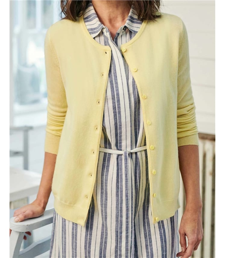 Strickjacke mit Rundhalsausschnitt aus Merino- und Kaschmirwolle für Damen
